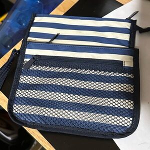 Thirty-One Navy and White Striped Clutch